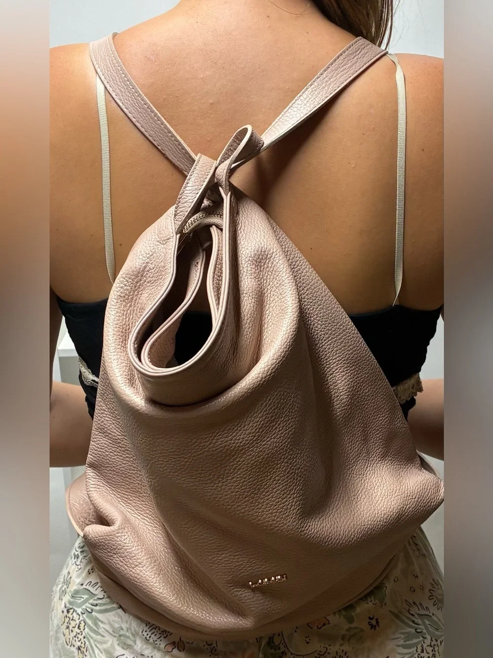 L Credi Backpack Pebbled Leather Convertible Shoulder Bag Daypack Italy Pink